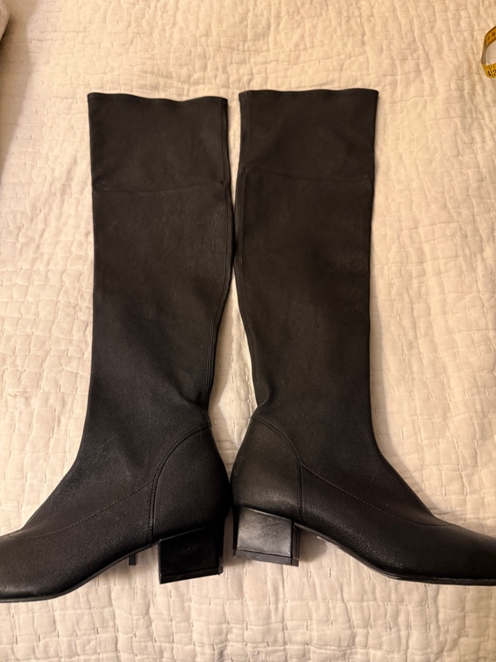 Aquatalia Black Leather Over-the-Knee Block Heel Boots